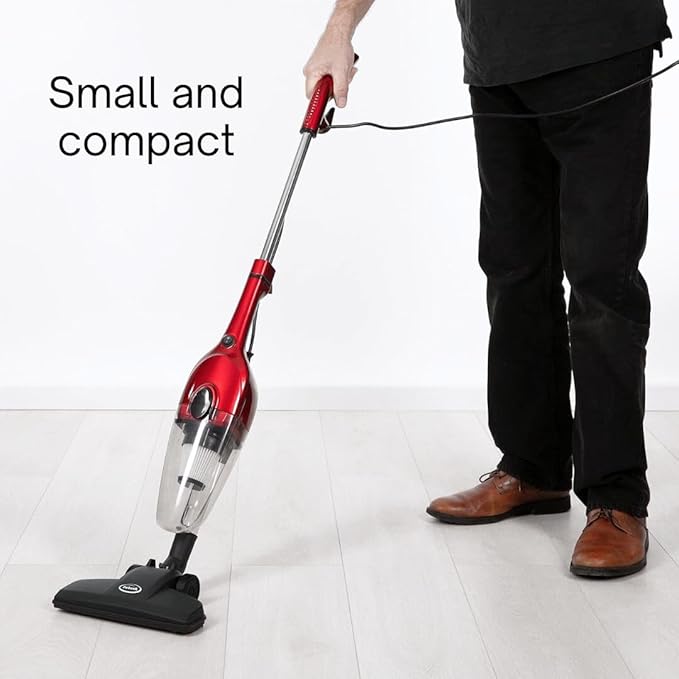 Ewbank Chilli Tempest 2-in-1 Vacuum Cleaner Stick &amp Handheld with 6 Attachments Small Lightweight (3 lb.) 600W .5L Capacity Red