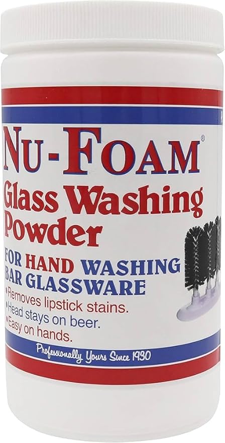 Nu-Foam Glass Washing Powder - Detergent for Bar Glassware – Original Streak-Free Solution - Hand Washing Bar Tavern Brewery Supplies - Concentrated 2 Lb Jar
