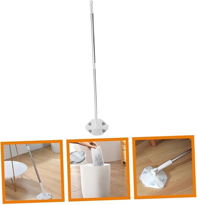 Retractable Dust Mop for Floor Cleaning No Wash Electrostatic Triangle Mop Cloth White Extendable Handle for Convenient Dust Removal