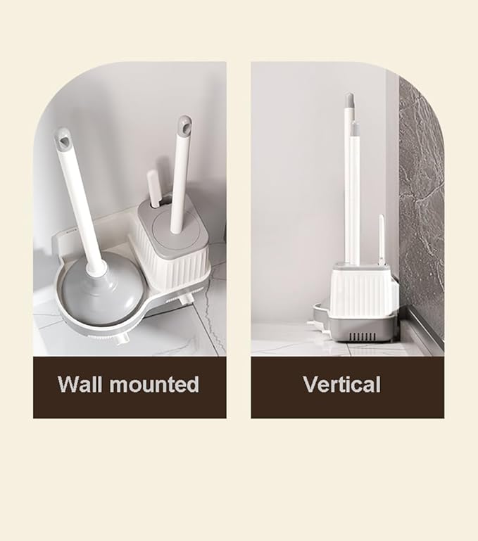 3 in 1 Toilet Plunger Bowl Brush and Holder with Crevice Cleaning Brush Wall Mounted Household Bathroom Cleaning Tools Combo Set