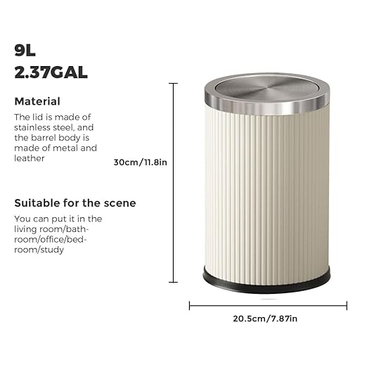 9L/2.3GAL Small Trash Can with Swing LidFancy Gold Waste Paper Baskets for BathroomsGold Trash Can for BathroomBedroom Powder RoomOfficeLaundry Room (9L-White Stripe)