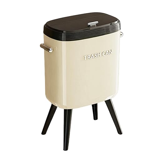 Garbage Can with Legs Dustbin High Foot 15L Large Capacity Household No Bending Wastebasket for Office Bedroom Kitchen Toilet White