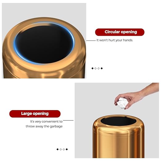 10L/2.6GAL Brushed Stainless Steel Trash canOpen Top Wastebasket BinGarbage Can for BathroomLiving RoomOfficeKitchenBedroomHotel (Rose Gold)