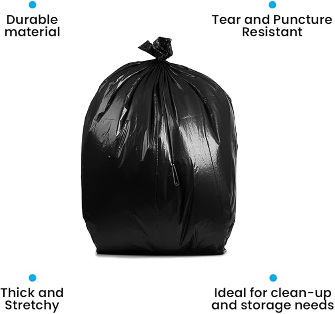 PlasticMill Heavy Duty Trash Bags - Black Garbage Bags - Plastic Trash Bags - Tall Trash Bags Trash Can Liners - 40-45 Gallon Large Kitchen Trash Bags 1.5 Mil 38x46 (100-Count)