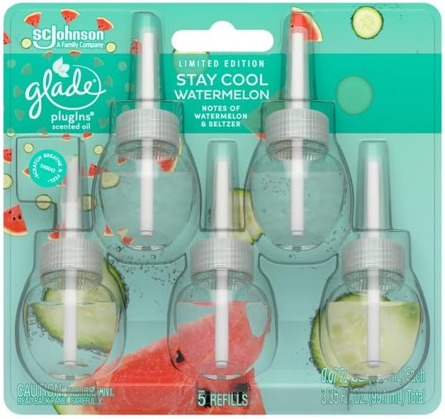 Glade PlugIns Refills Air Freshener Scented and Essential Oils for Home and Bathroom Stay Cool Watermelon