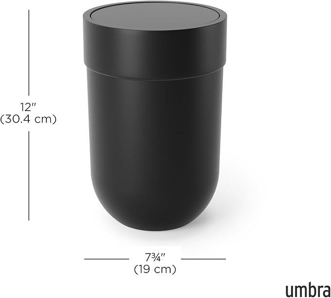 Umbra Touch Trash Can Small 1.6-Gallon Garbage Bin with Swing Lid Waste Basket for Bathroom or Office Black