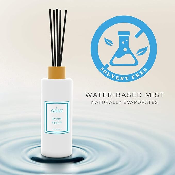 COCO by Stone 5oz Reed Diffuser (Stone Fruit) Luxury Scented Oil Diffuser Aromatherapy Reed Diffusers for Home Diffusing Oil FragranceFragrance Products Reed Diffusers for Home Vegan