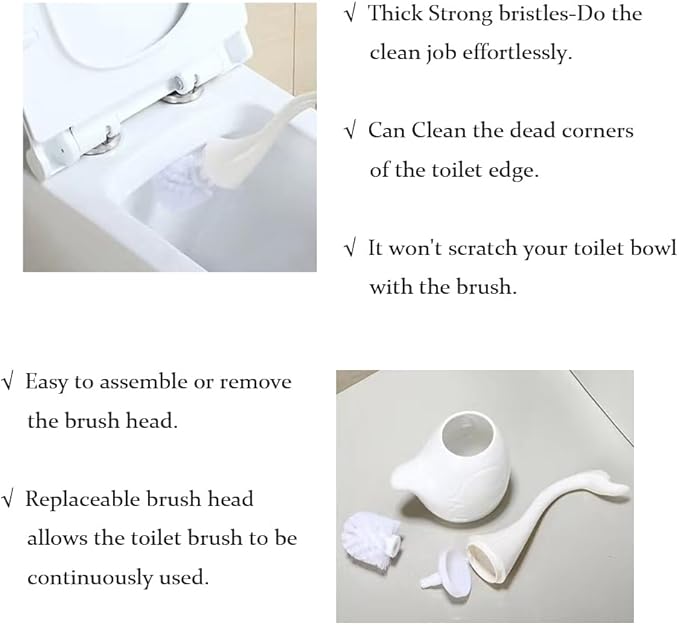 Swan Toilet Brush and Ceramic Holder SetCute Bathroom Decor Non-Scratch Bristles Space-Saving White Household Cleaning Tool for Bathtub