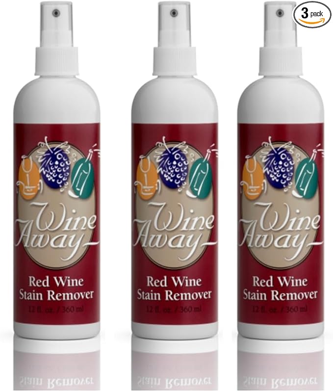 Wine Away Red Wine Stain Remover - Perfect Fabric Upholstery and Carpet Cleaner Spray Solution - Removes Wine Spots - Wine Out - Spray and Wash Laundry to Vanish Stain - 12 Ounce Set of 3