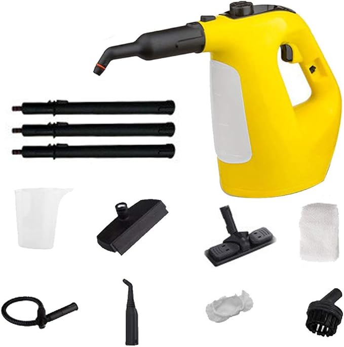 CGOLDENWALL Steam Cleaner Handheld Pressurized High Temperature Cleaning Machine Chemical Free Steamer for Cleaning Floors Kitchen Toilet 1500W (Yellow With floor brush)