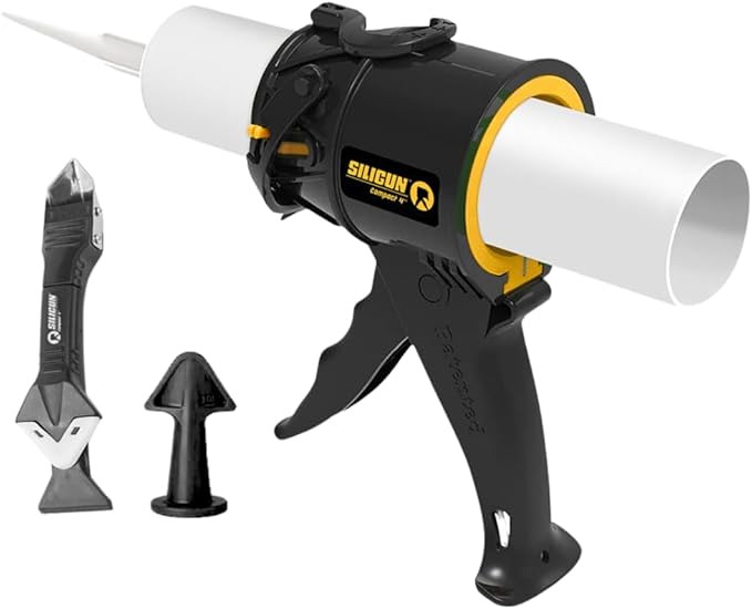 SILIGUN™ Compact Caulking Gun with Caulking Tools and Caulk Nozzle - No Drip Caulk Gun - Patented Design - Lightweight ABS Frame - Works with All 10 oz Tubes