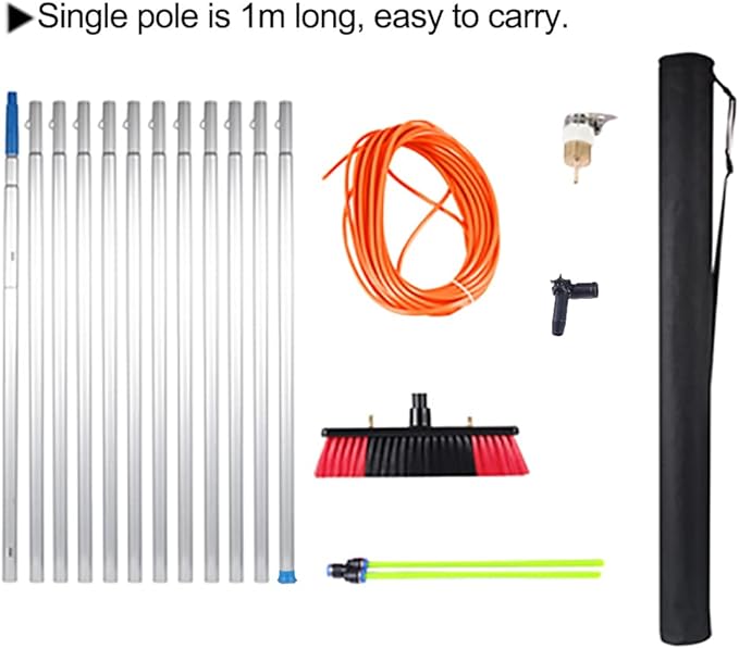 Water Fed Telescopic Brush 39ft Window Cleaning Pole Solar Panel Cleaning Equipment Extendable Cleaner Conservatory Roof/12m Rod/30cm Brush Head