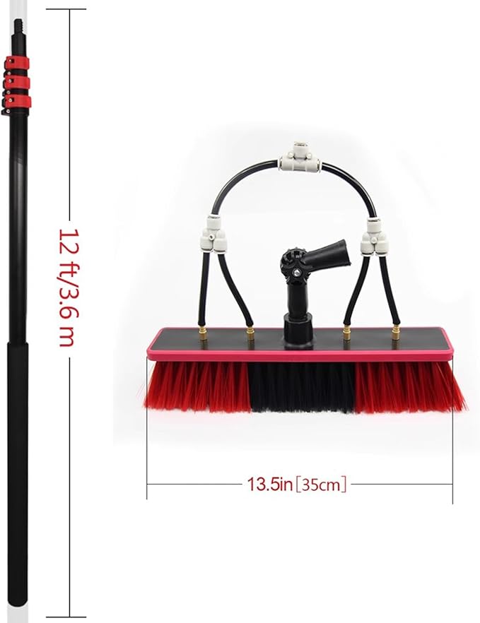 Window Cleaner with Long Handle Glass Cleaning Tools with Rotatable Cleaning Brush and Aluminum Alloy Telescopic Pole Window Cleaning Kit for Solar Panel Shower Glass Mirror Door Car
