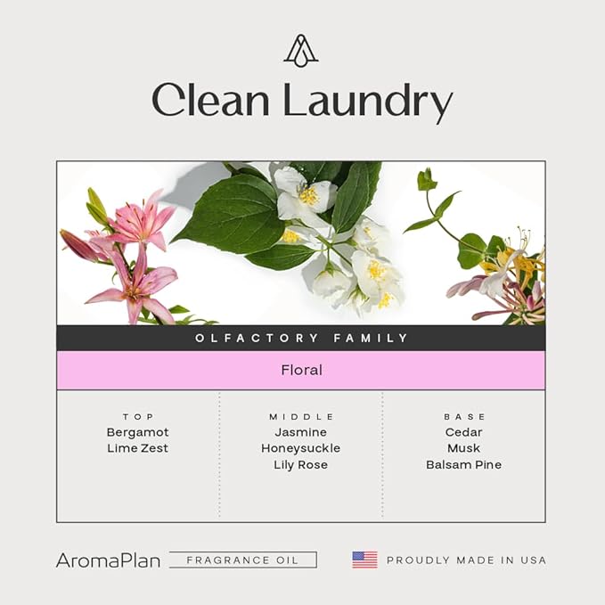 AromaPlan Scents Clean Smelling Essential Oils Clean Laundry Inspired by D. (5 Fl Oz /148ml)-Fresh Scent Essential Oil for Diffuser USA Fragrance Bigger Bottle Bolder Aroma &amp Longer Lasting