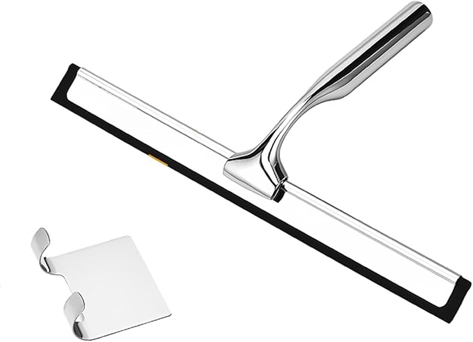with Suction Cup Hook Stainless Steel Handle Silicone Scrape Car Window Glass Door Cleaning Tools(14inch-Hook)