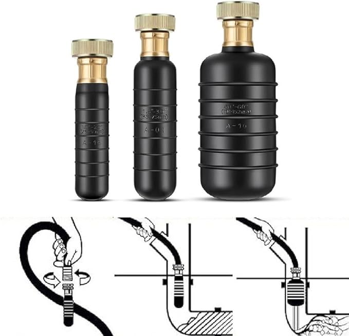 Drain Cleaning Bladder Set 3 Pieces Unblocks Tough Clogs High Pressure Water Stream for 1 to 6 Inch Pipes with 300cm Tube(black)