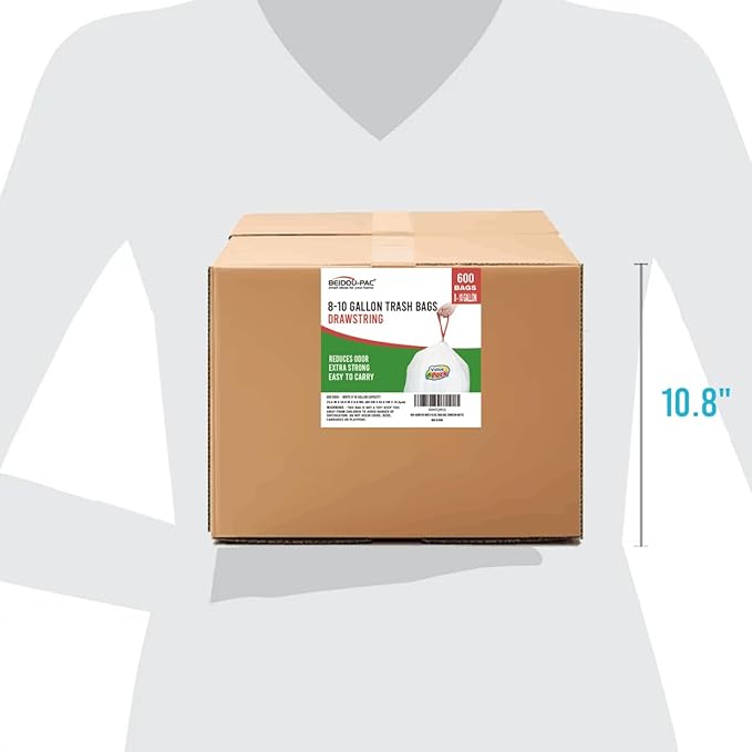 8-10 Gallon Trash Bags Drawstring 600 Count White &amp Unscented Medium Garbage Can Liners