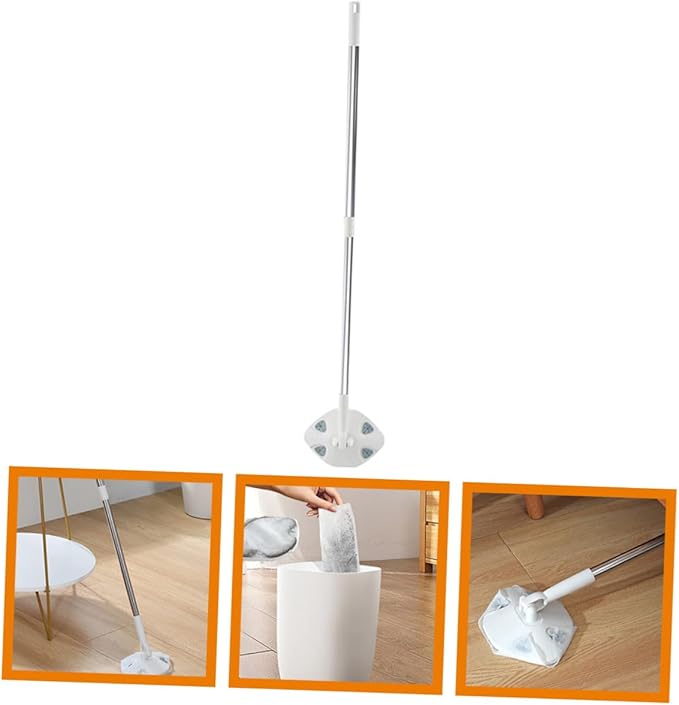 Retractable Handle Dust Mop with Rotatable Head for Floor Cleaning Comfortable Non-Slip Grip and Water-Absorbent Face Towel Replacement Household Cleaning Mop for Efficient Dust