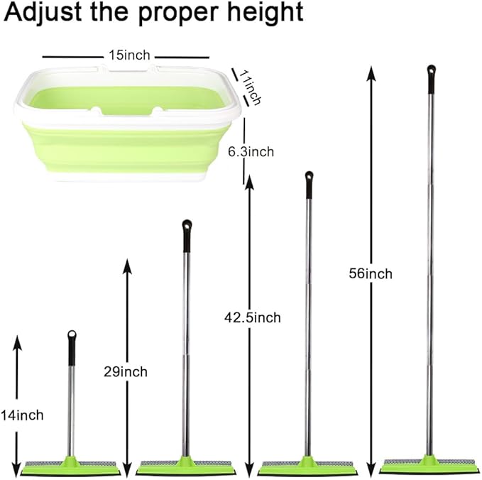 Window Cleaning Kit Squeegee with Bucket for Windshield Cleaning Bathroom Shower Doors Mirrors Tiles and Car Windows (Green)