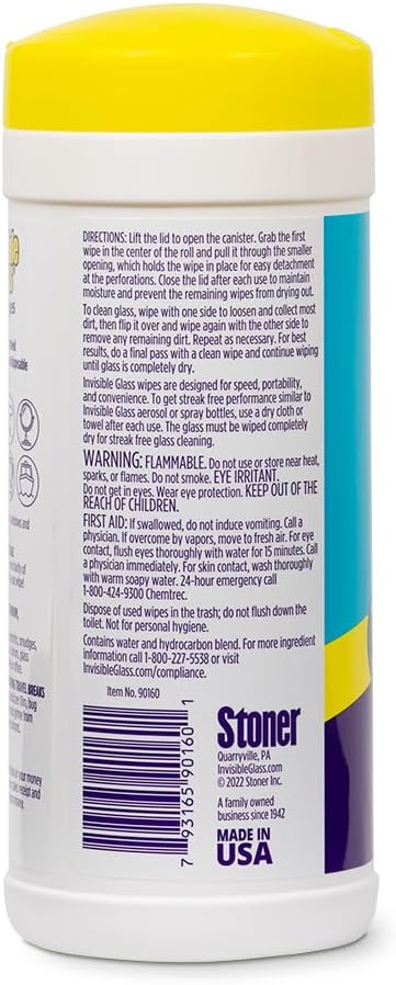 Invisible Glass 90160-4PK Glass Cleaning Wipes Pre-Moistened Streak-Free and Lint-Free Safe for Windows Mirrors Windshields and Tinted Glass 40 Count (Pack of 4)