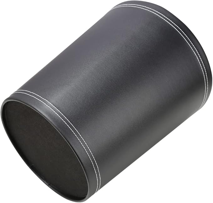 KINGFOM Classic Pu Leather Trash Can Wastebasket Small Garbage Container Can for Bathrooms Powder Rooms Kitchens Home Office and and High Class Hotel Round Black
