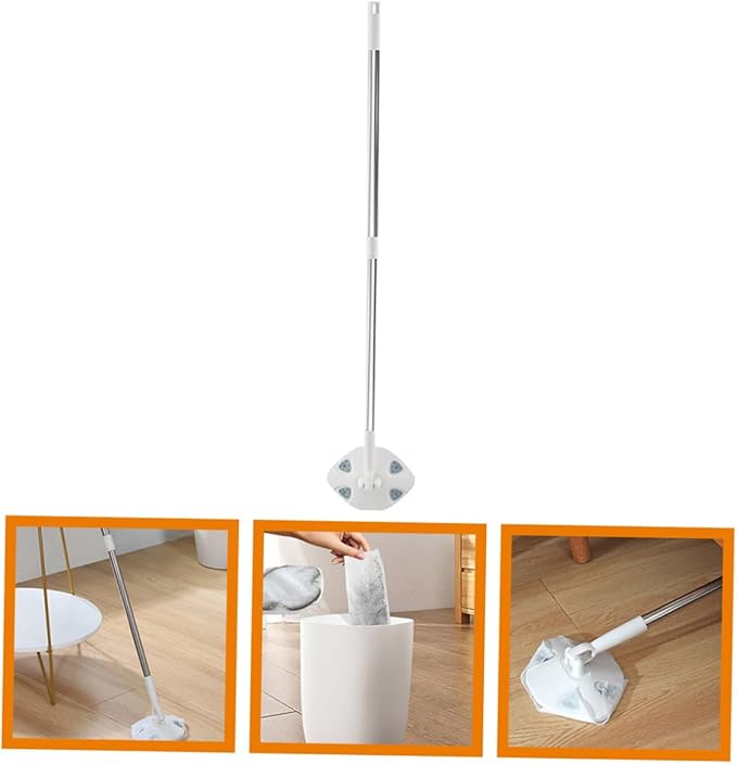 Convenient Household Dust Mop for Floor Cleaning Rotatable Triangular Electrostatic Mop Head No-wash Design for Hardwood Tile Laminate and Concrete Surfaces White Extendable Handle