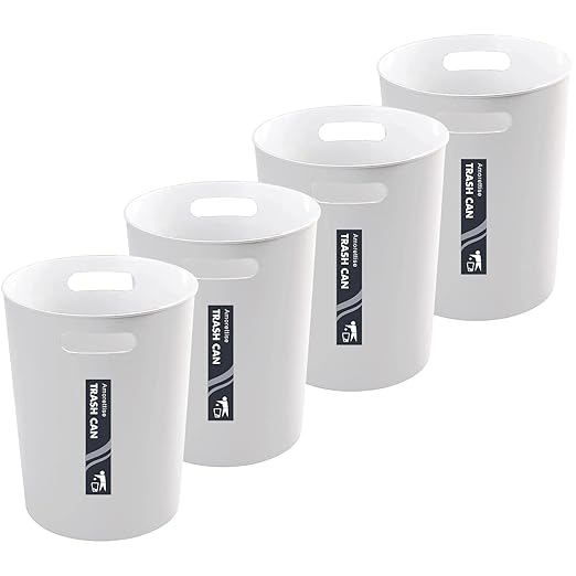 4 Pack Small Trash Can for Bathroom - 3 Gallon/12-Liter Wastebasket Round Plastic Garbage Container Bin for Bedroom Office White.
