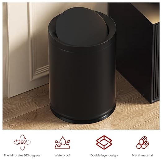 12L/3GAL Black Bathroom Trash Can with LidSwing Lid Trash can for Bedroom Modern Trash Can for BathroomBedroomLiving RoomOfficeLaundryHotelBank