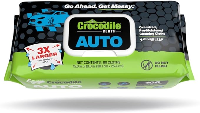 Crocodile Cloth Auto Cleaning Wipes – 100 XL (15 x 10) Disposable Wipes for Car Engine Degreasing Body Detailing &amp Tire Cleaning – Cuts Grease Oil Adhesives on Hands Tools Parts &amp More