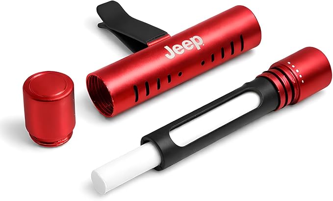iPick Image for Jeep Car Vent Air Freshener Clip - Official Licensed Red Aluminum with Adjustable Window + 10 Refill Sticks