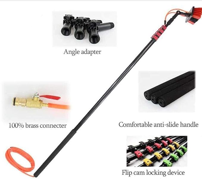 Window Cleaning BrushWater Fed Telesbrush Cleaning Photovoltaic and Solar Panels Washing Set Equipment Extension Pole Cleaning for Trucks Windows Window Cleaning Pole/24Ft/7.2M