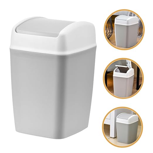 Cabilock White Swing Top Trash Can Wastebasket Bin Office Hotel Trash Can Capacity Easy Access for Home Kitchen Bathroom