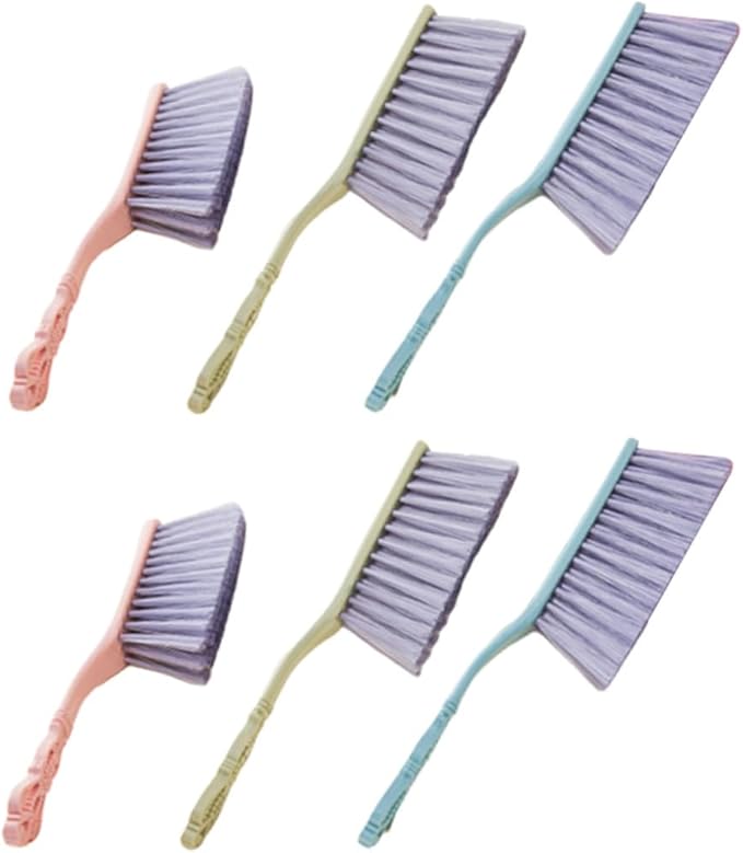 Housoutil 6pcs Cleaning Brush Set with Thick Hollow Handle Sofa and Bed Dusting Brushes for Household Cleaning (Blue Green Pink) Sturdy Tools for Furniture and Upholstery Care