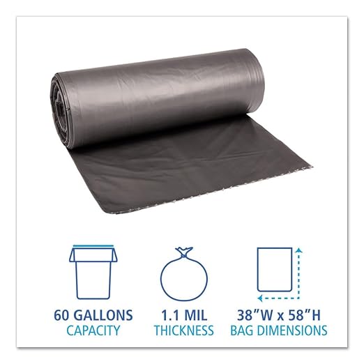 Boardwalk 3858SEH Extra-Extra-Heavy Grade Can Liners 38 x 58 60-Gallon 1.1 Mil Gray (4 Rolls of 25)