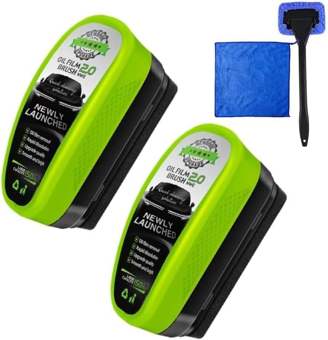 Clear Vision Glass Cleaner 2025 Upgrade 2.0 ClearVision Glass Cleaner Oil Free Car Glass BrushReusable Prevents Rain and Fog Glass BrushRemoves Oil Film &amp Grime in Seconds(2set)