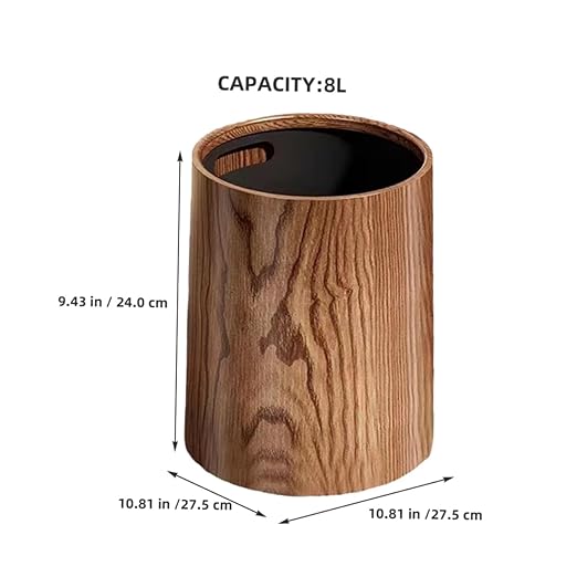 PRETYZOOM Large Capacity Imitation Wood Grain Trash Can Convenient Wastebasket for Living Room Kitchen and Bathroom Stylish Design for Residential and Commercial Use