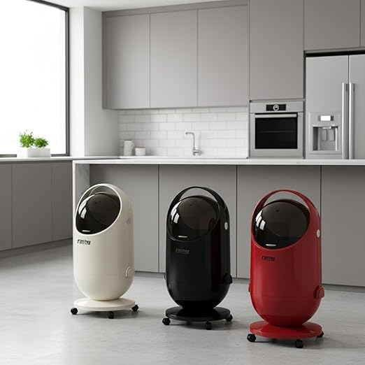 FINCHESCLUB Trash Can with Rolling Lid Small Waste Basket with Removable Wheels Modern Garbage Can for Home Office Bathroom Kitchen Decor - 15L / White