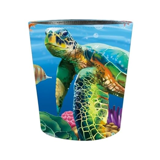 10L/2.64 Gallon Trash Can Decorative Waste Basket PU Leather Waste Paper Basket Waterproof Garbage Can for Bathroom Bedroom Office Kitchen and Living Room - Cartoon Turtle