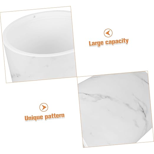 Healifty Marble Pattern Wastebasket Large Round Plastic Trash Can for Bathroom Kitchen and Office Stylish Garbage Bin with Open Top Design
