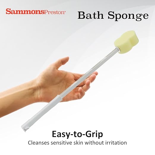 Sammons Preston Bath Sponge Lightweight Long Handled Washer and Scrubber for Bath and Shower Extended Reacher Cleaning Aid for Limited Range of Motion Contour