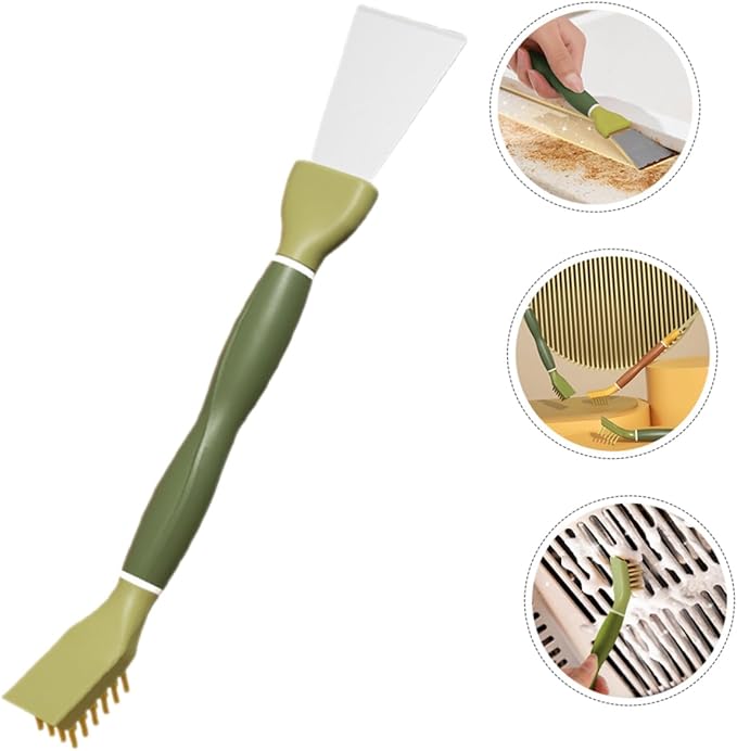 Multipurpose Kitchen Cleaning Spatula Cleaning Spatula 2-in-1 Scrub Brush Small Cleaning Brush Cooktop Scraper Bathroom Cleaner Small Gas Stove Cleaner 22.5x3.8cm Green