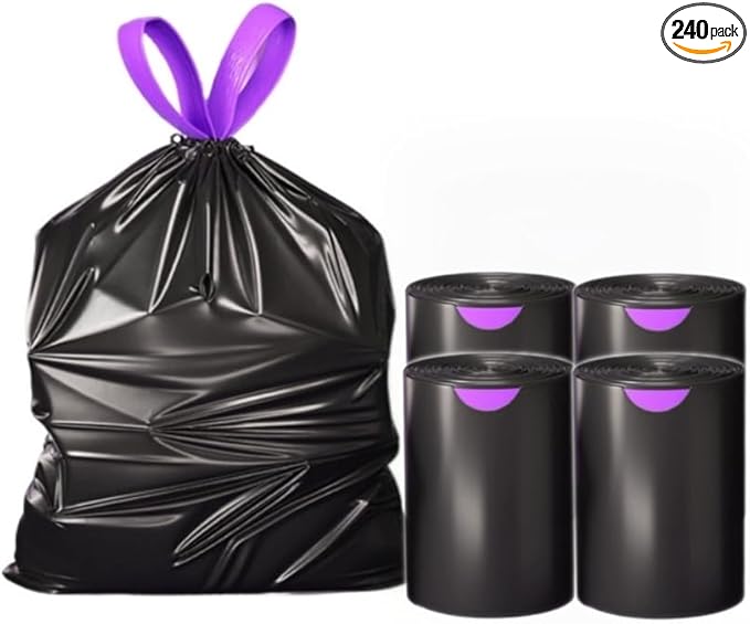 4 Gallon multipurpose trash bags Drawstring Design Extra Durable and Unscented Garbage Bags1 mil Count for Home Bathroom Office Outdoor Camping240 Count.