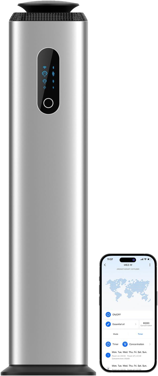 1000ML- Tower Hotel Scent Diffuser with WiFi App Control for Whole House - Commercial Diffuser Machine Cover 10000 Sq Ft - Scent Air Machine &amp Waterless Essential Oil Diffuser for Large Room - Sil