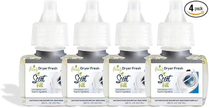 Scent Fill Dryer Fresh Plug in Air Freshener 4 Scented Oil Refills