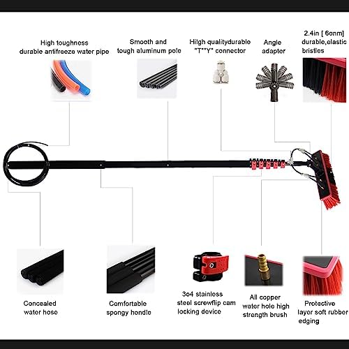 Water Fed Telescopic Brush Length Water Fed Brush Photovoltaic Panel Cleaning Window Clean Suitable for Window Glass Solar Panel35cmbrush-39.4FT/12M55cmbrush-19.7FT/6M