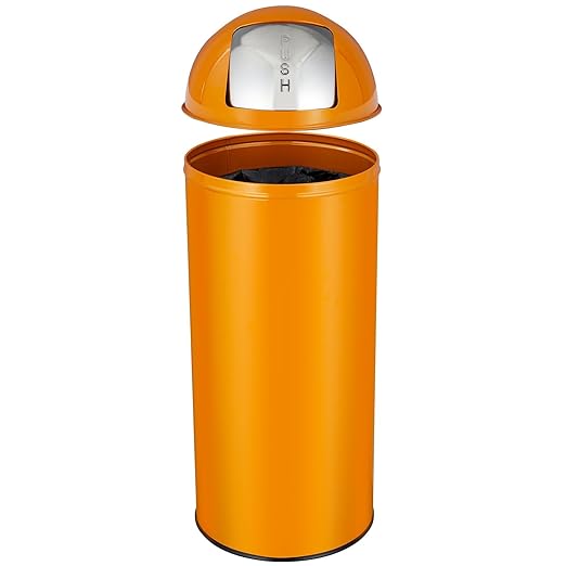 65L/17 Gallon Heavy Duty Stainless Steel Tall Commercial Trash Can Push Lid Kitchen Waste Bin for Indoor and Outdoor Durable Garbage Bin for Home Office Restaurant