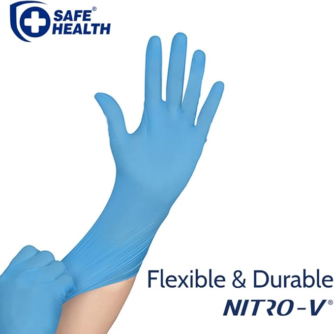 Safe Health NITRO-V Nitrile-Vinyl Synthetic Exam Disposable Gloves Latex Free Powder Free Blue Case of 1000 Small Medical Grade Clinic Nursing Food Hair Salon Cleaning Housework