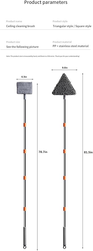 Wall Cleaner Mop with Long 81 HandleBaseboard Cleaner Tool with Handle180° Folding Ceiling Tool Duster with Squeegee360 Rotatable Wall Mop (Triangular mop Set)