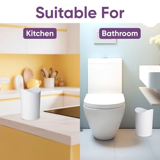 Superio Small Bathroom Trash Can Modern White Mini Open Waste Bin (1 1/2 Gallon 6 Liter) Plastic Garbage Can for Kitchen Bathroom Bedroom Office Under Desk Car 2 Pack