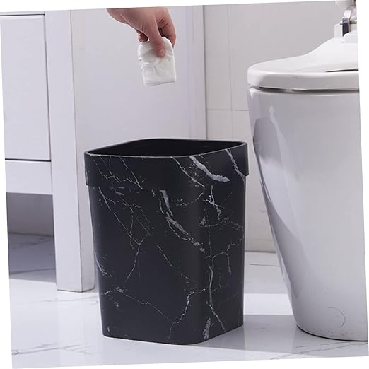 Mobestech Marble Pattern Square Trash Can Lidless Wastebasket for Home Office and Bathroom Design Stylish Marble Finish Space Saving Garbage Bin